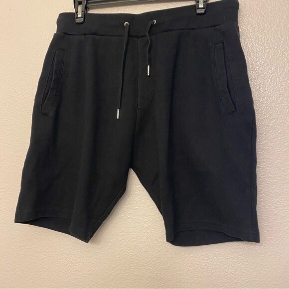 ZARA Essentials cotton Knit black pull on drawstring pockets Shorts 9” XL - Picture 1 of 10